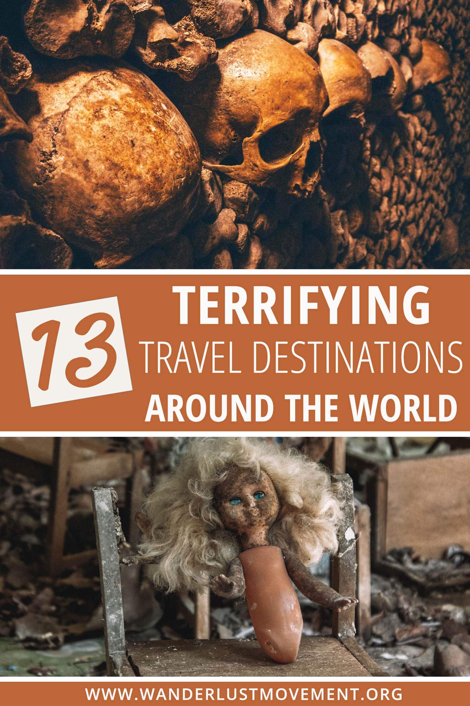 Want to get the crap scared out of you this Halloween (or any other time of year)? Here\'s a list of the most terrifying, spookiest and haunted travel destinations that will give you nightmares. Run for your life from millions of cockroaches, vengeful ghouls, haunted dolls and snakes with venom so potent it can melt human flesh. #halloween #spooky #haunted #scary #travel