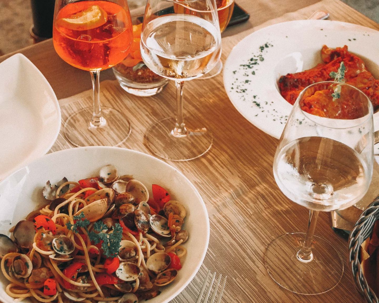 pasta and wine