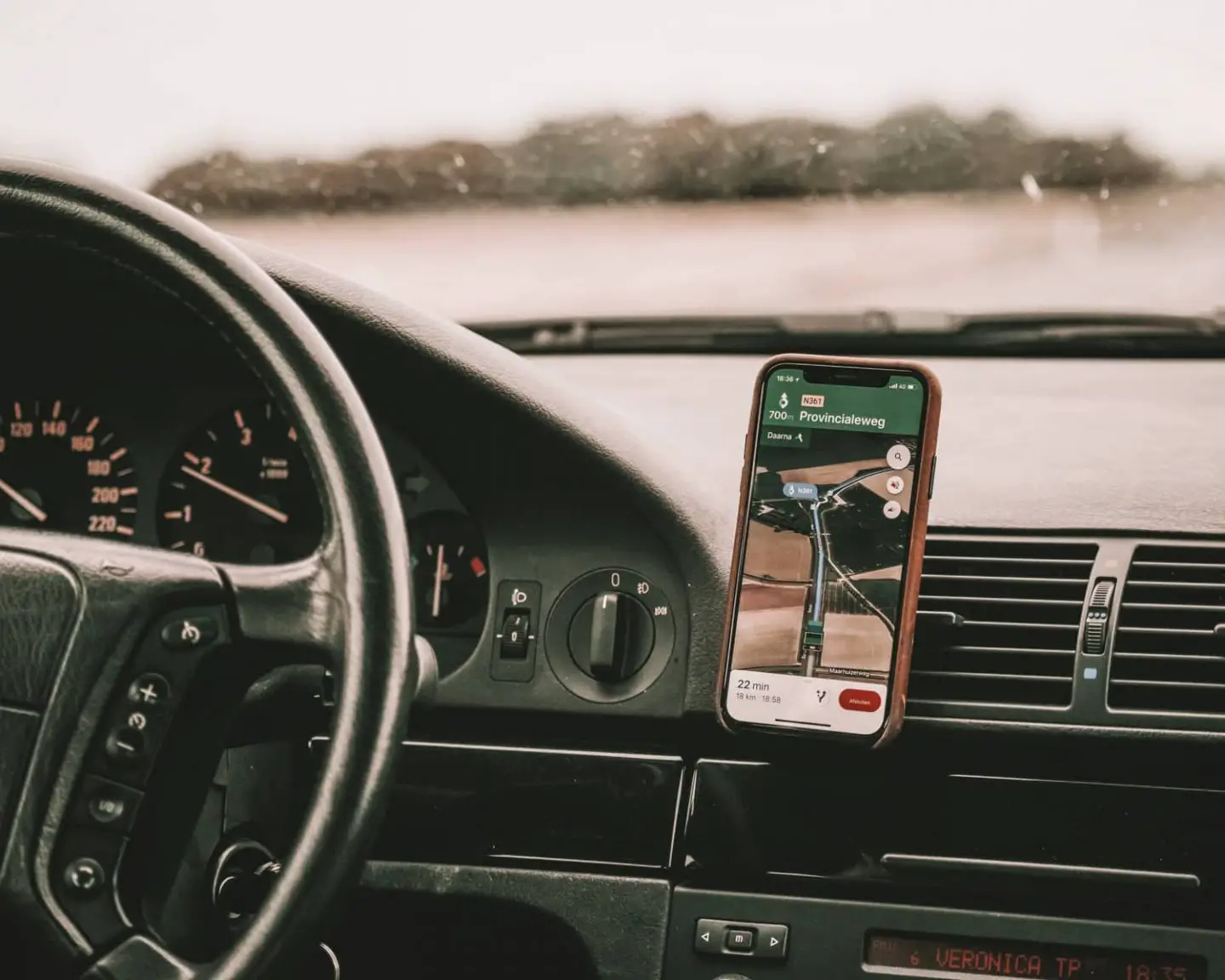 google map on phone inside a car