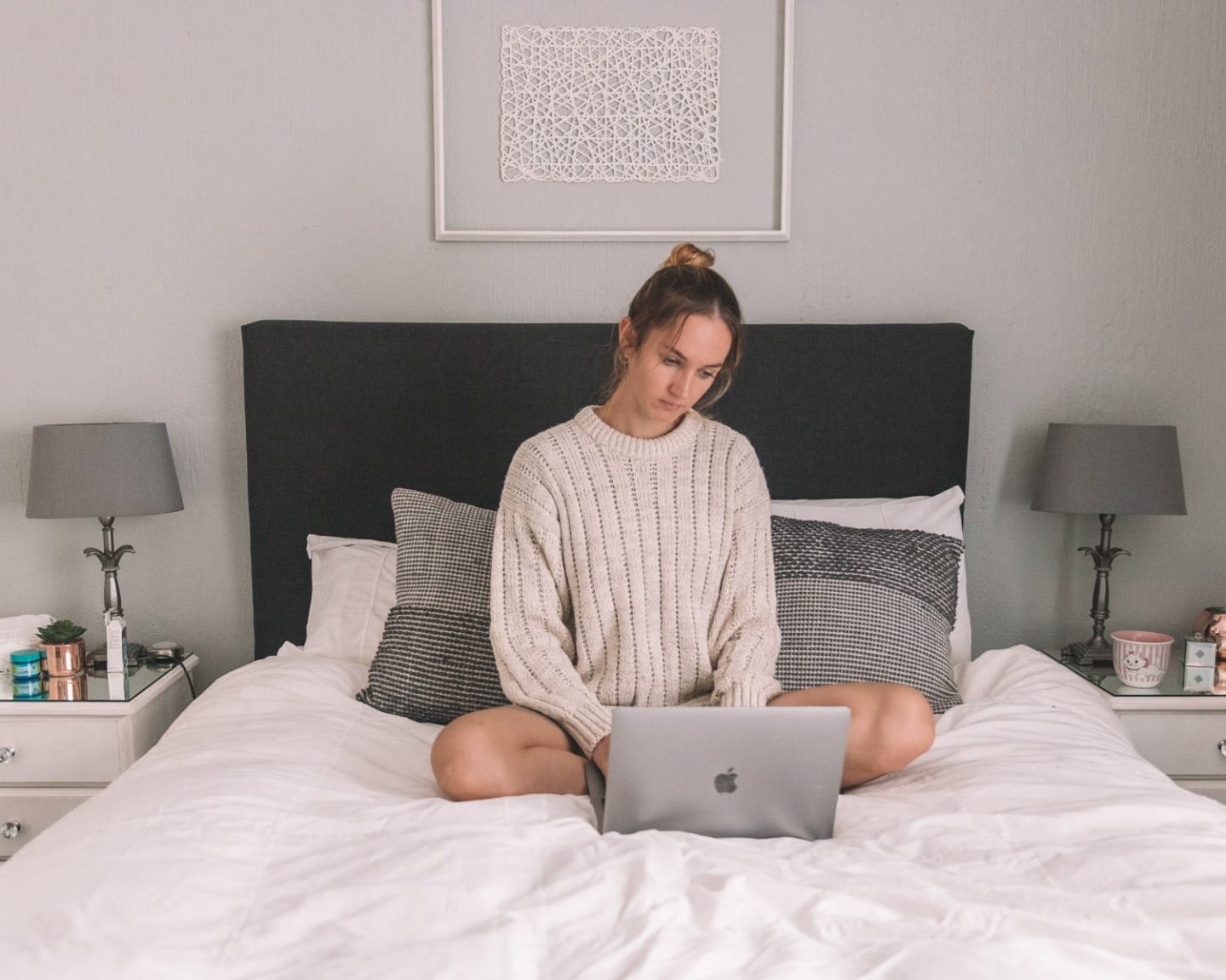 girl working from bed