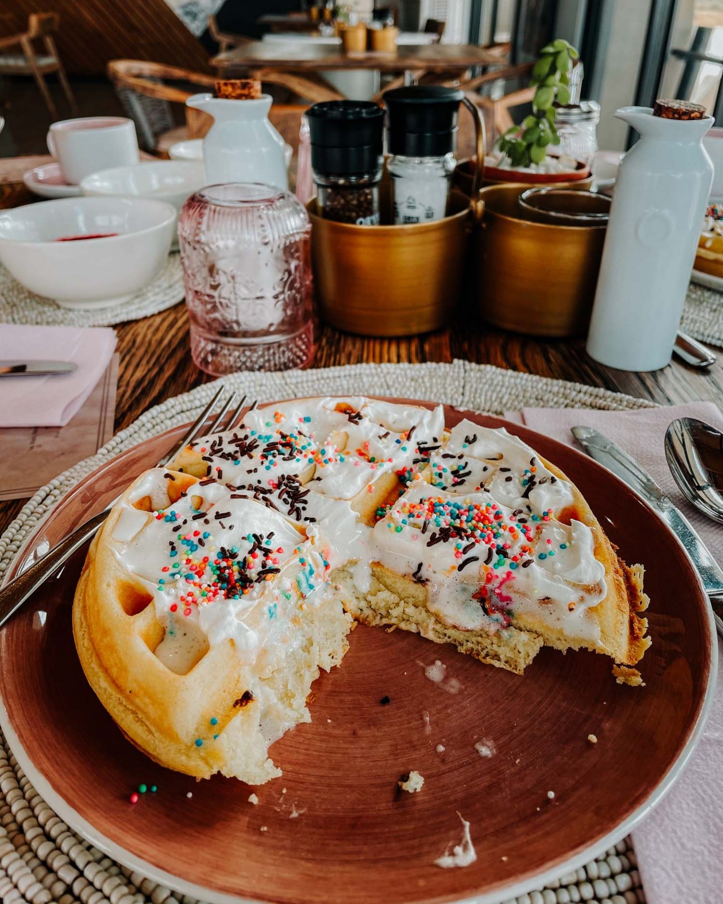 waffles with whipped cream