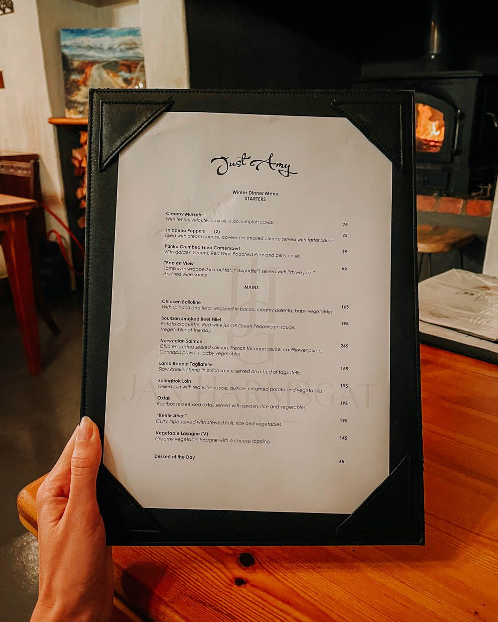 menu at just amy