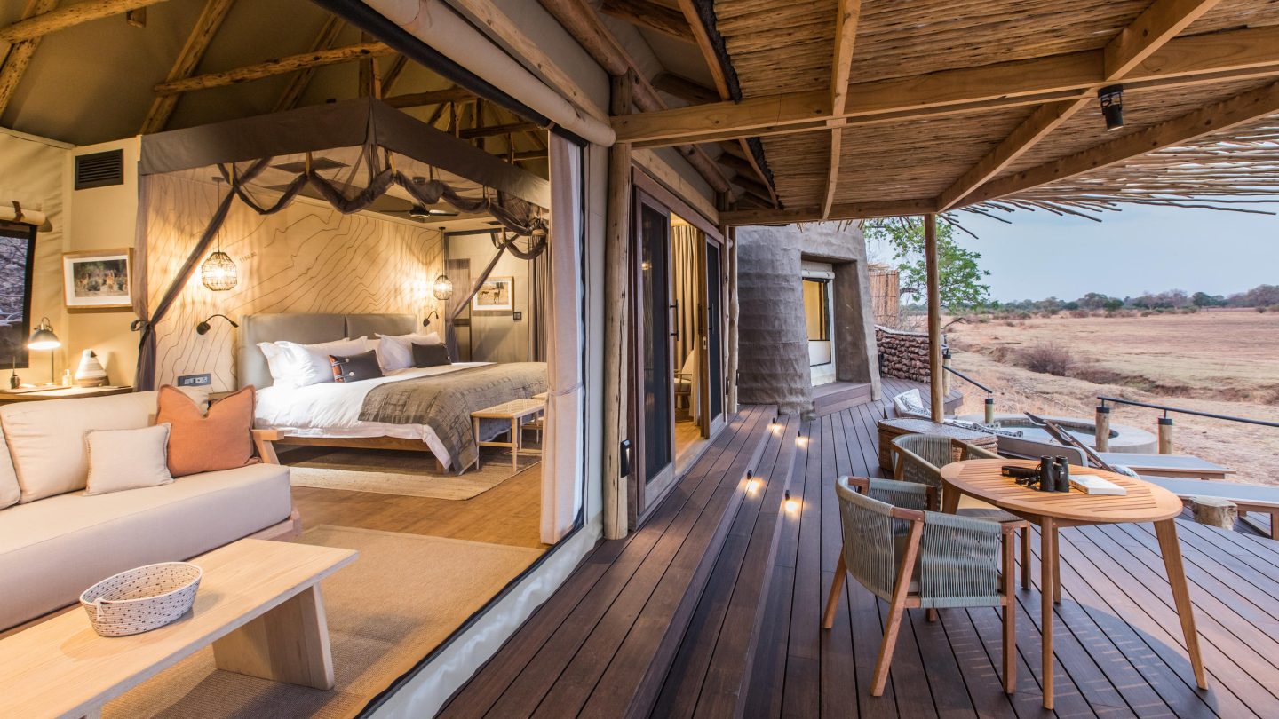 Puku Ridge Accommodation interior and veranda showing view
